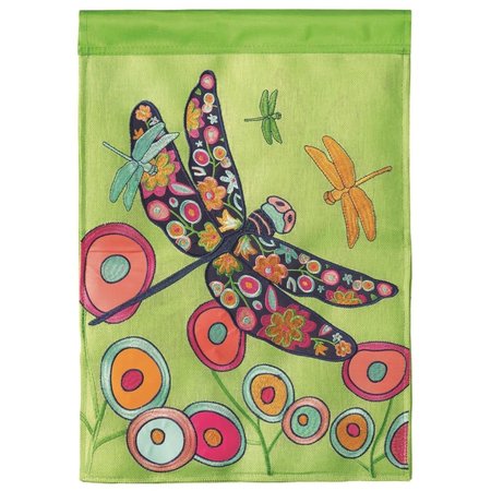 DICKSONS 13 x 18 in. Flag Double Applique Dragonflies Burlap Garden M011081